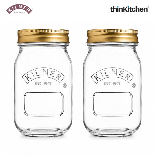 Kilner Premium 2 Pcs x 500ml Round Preserve Glass Jar for Preserving and Storing Jams, Chutneys, Small Pickled Fruits | Reusable, Eco-Friendly Kitchen Container