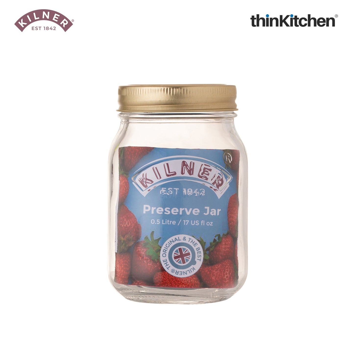 Kilner Premium 2 Pcs x 500ml Round Preserve Glass Jar for Preserving and Storing Jams, Chutneys, Small Pickled Fruits | Reusable, Eco-Friendly Kitchen Container