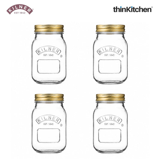 Kilner Premium 4 Pcs x 500ml Round Preserve Glass Jar for Preserving and Storing Jams, Chutneys, Small Pickled Fruits | Reusable, Eco-Friendly Kitchen Container