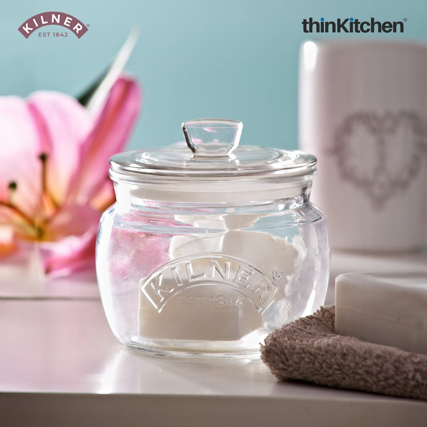 Kilner Premium 2 Pcs x 850ml Universal Airtight Clear Glass Jar with Push Top Lid for Dry Food Like Grains, Spices, Pickles, Sauces | Transparent, BPA Free, Reusable Kitchen Storage Container, Fridge Safe