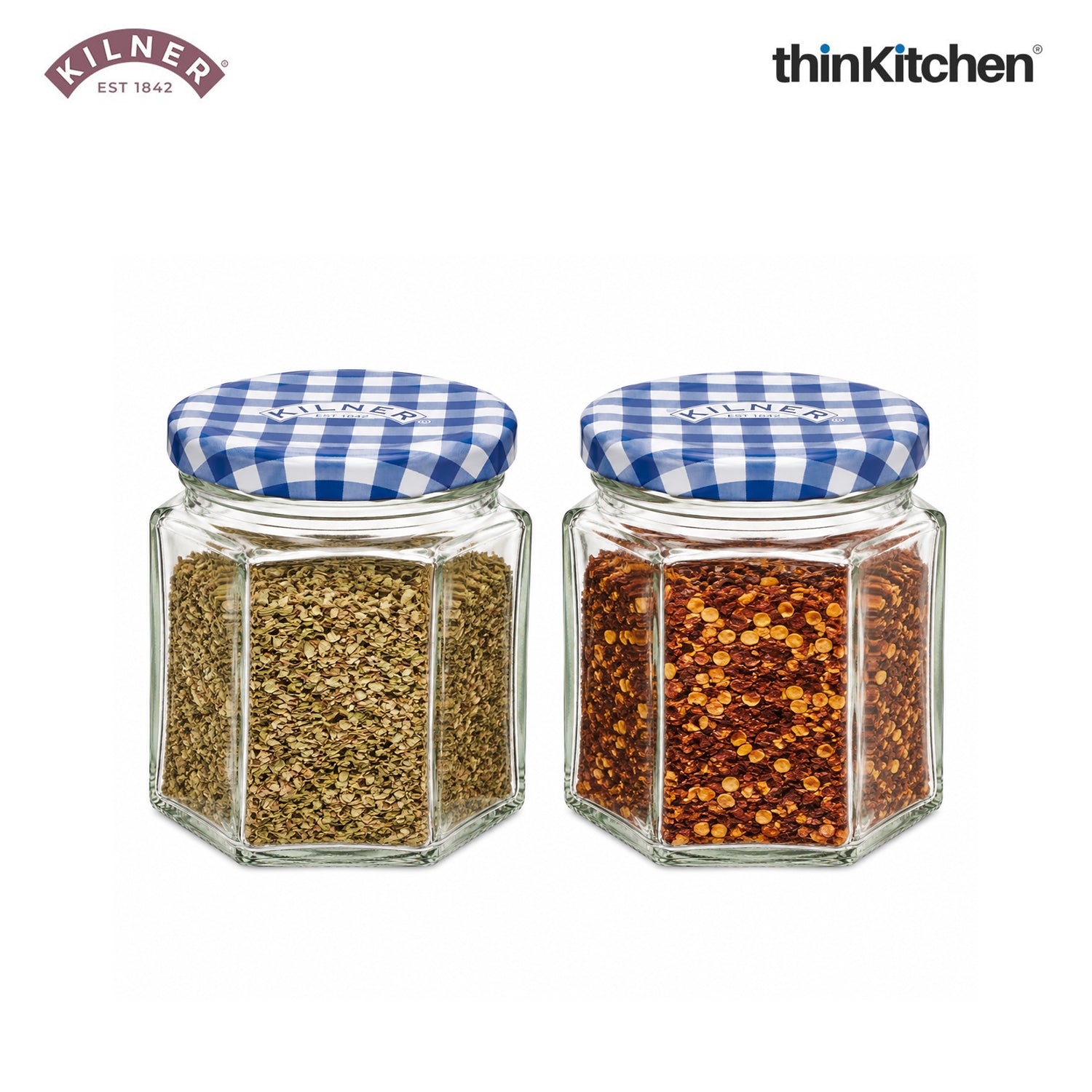 Kilner Premium Mini 2 x 48ml Hexagonal Airtight Glass Jar for Spices, Honey, Jam, Return Gifts | Twist Top Storage Kitchen Storage Container, Reusable, Transparent - 1
