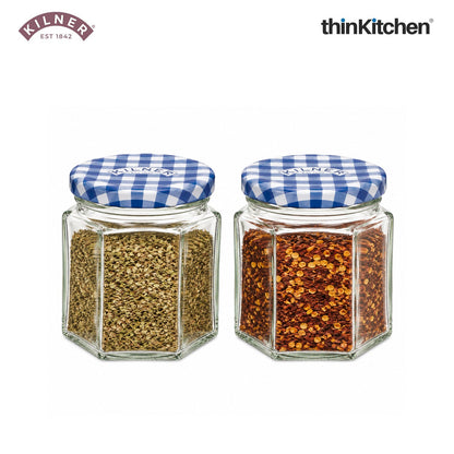 Kilner Premium Mini 2 x 48ml Hexagonal Airtight Glass Jar for Spices, Honey, Jam, Return Gifts | Twist Top Storage Kitchen Storage Container, Reusable, Transparent
