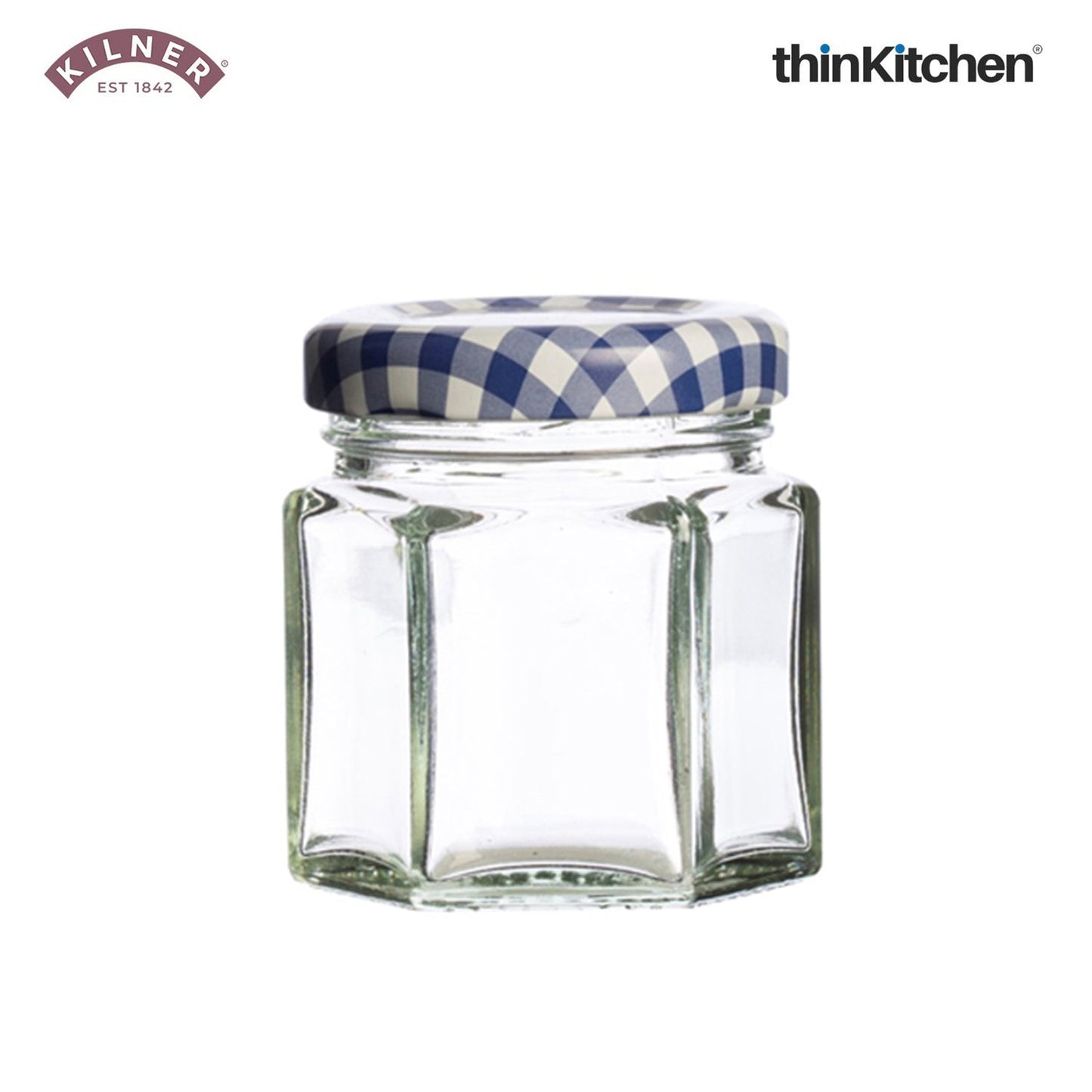Kilner Premium Mini 2 x 48ml Hexagonal Airtight Glass Jar for Spices, Honey, Jam, Return Gifts | Twist Top Storage Kitchen Storage Container, Reusable, Transparent