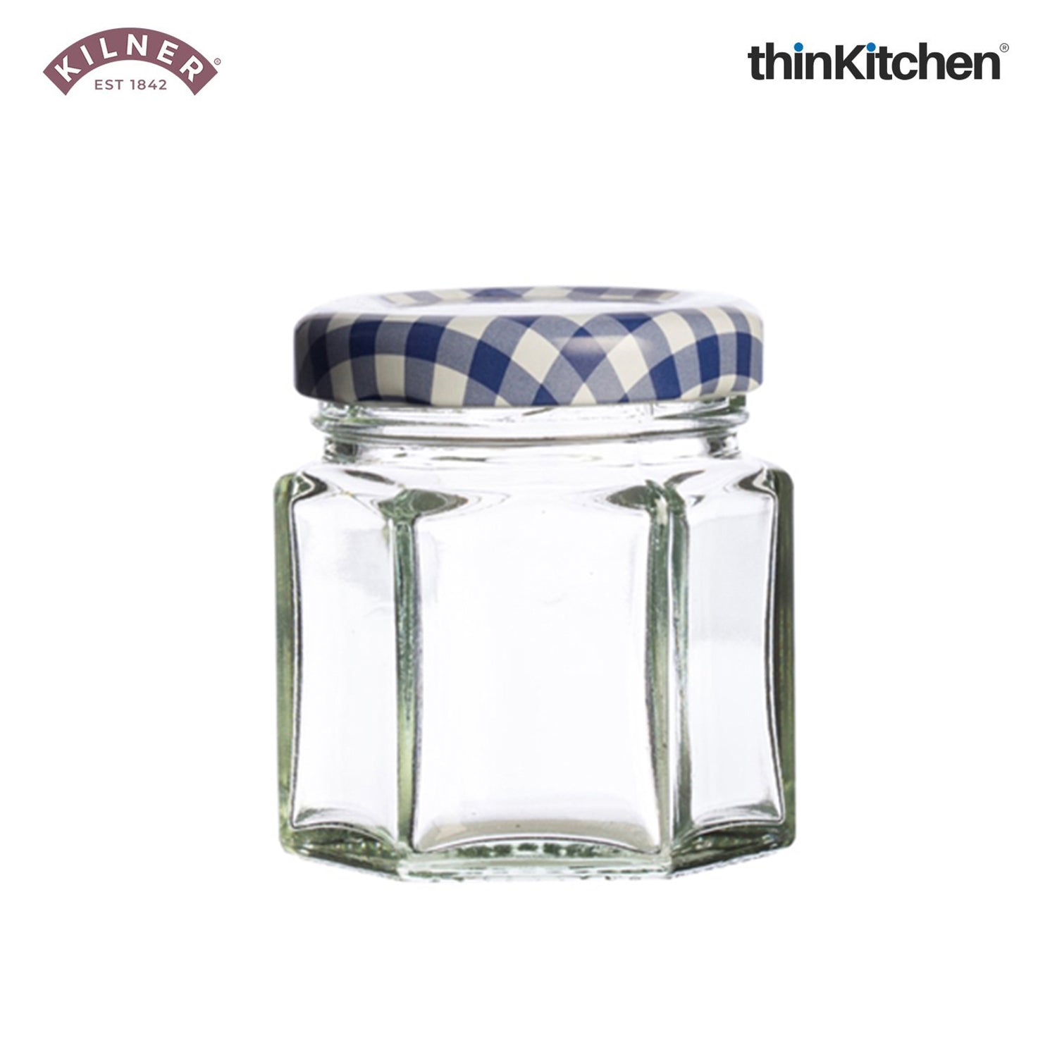 Kilner Premium Mini 2 x 48ml Hexagonal Airtight Glass Jar for Spices, Honey, Jam, Return Gifts | Twist Top Storage Kitchen Storage Container, Reusable, Transparent - 2