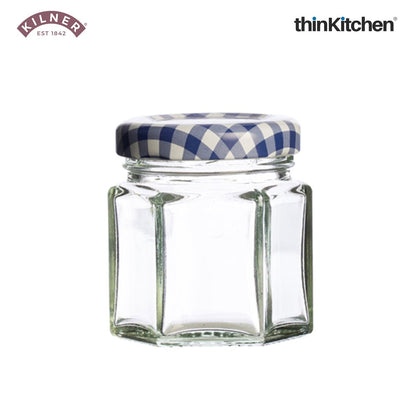 Kilner Premium Mini 2 x 48ml Hexagonal Airtight Glass Jar for Spices, Honey, Jam, Return Gifts | Twist Top Storage Kitchen Storage Container, Reusable, Transparent