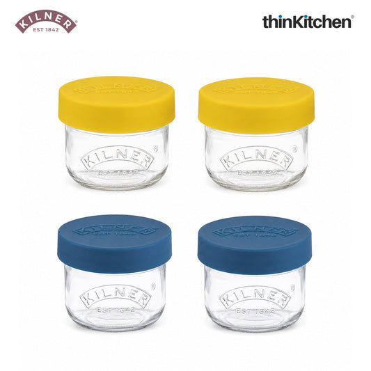 Kilner Premium 2 Pcs Set of 2 x 125ml Transparent AirtightTwist Lock Glass Containers Set Ideal for Snacks, Cut Fruits, Dips | Snack and Storer Set