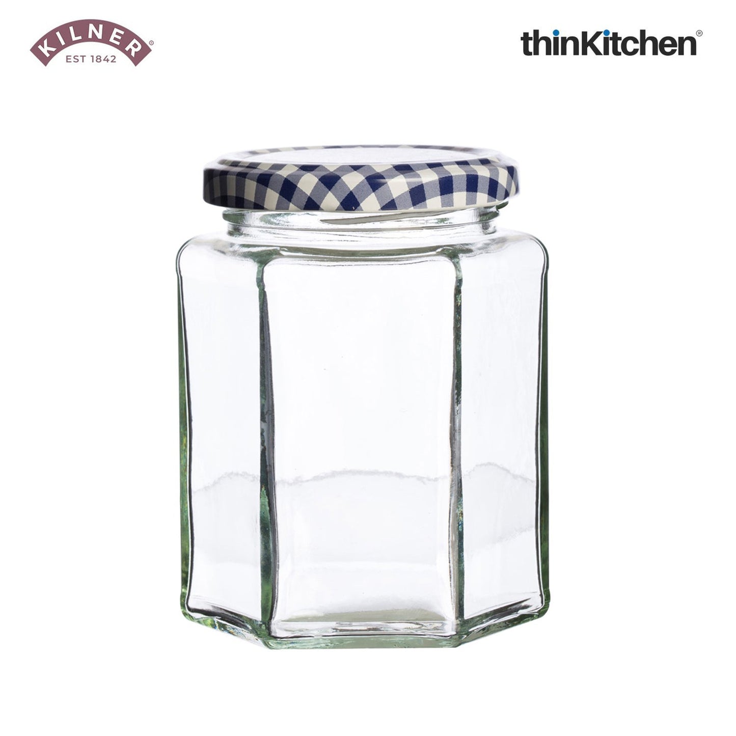 Kilner Premium 2 Pcs x 280ml Hexagonal Twist Top Airtight Glass Jar for Herbs, Spices, Jams, Chutneys | Transparent, Reusable, Eco-Friendly Kitchen Storage Container