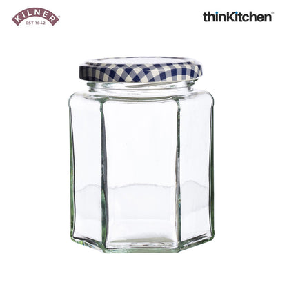 Kilner Premium 2 Pcs x 280ml Hexagonal Twist Top Airtight Glass Jar for Herbs, Spices, Jams, Chutneys | Transparent, Reusable, Eco-Friendly Kitchen Storage Container