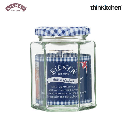 Kilner Premium 2 Pcs x 280ml Hexagonal Twist Top Airtight Glass Jar for Herbs, Spices, Jams, Chutneys | Transparent, Reusable, Eco-Friendly Kitchen Storage Container
