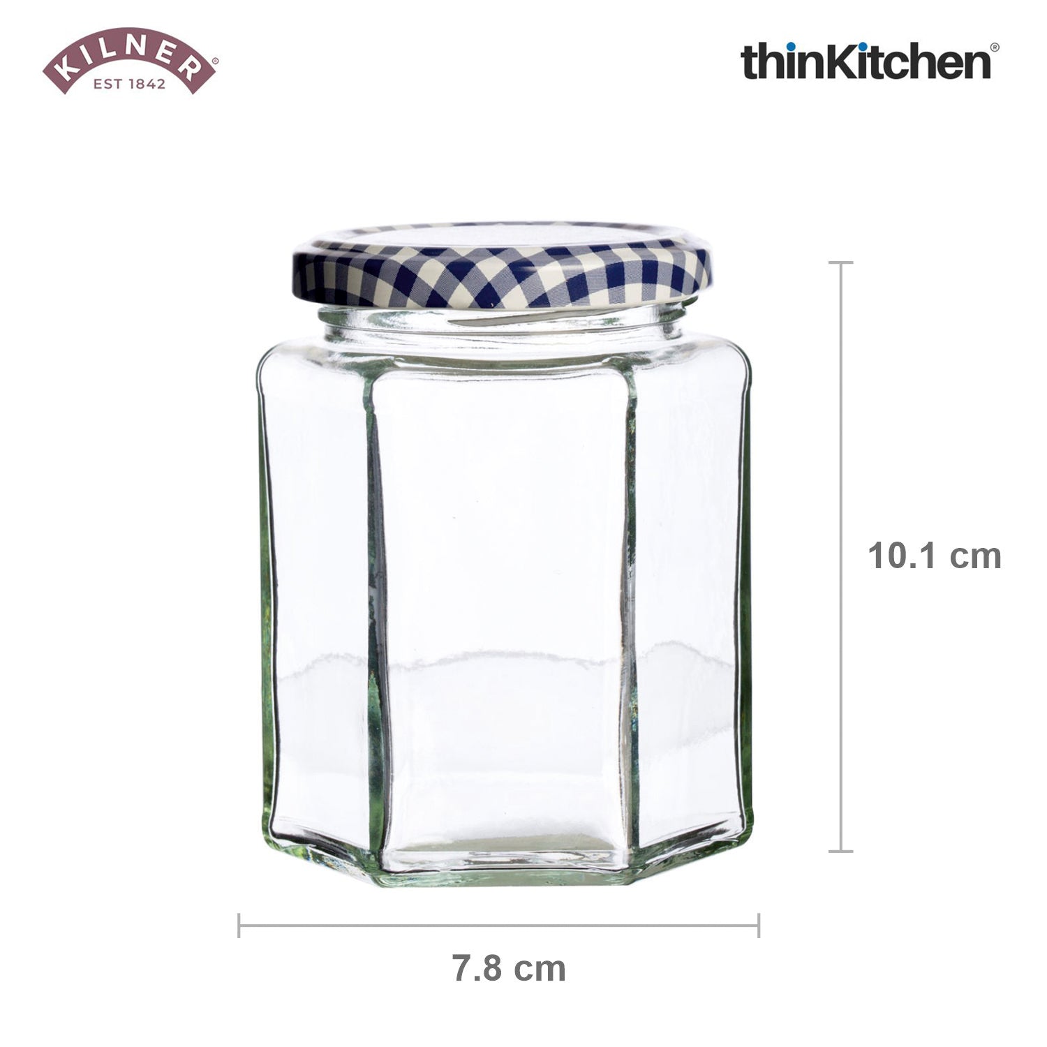 Kilner Premium 2 Pcs x 280ml Hexagonal Twist Top Airtight Glass Jar for Herbs, Spices, Jams, Chutneys | Transparent, Reusable, Eco-Friendly Kitchen Storage Container - 2
