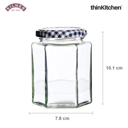 Kilner Premium 2 Pcs x 280ml Hexagonal Twist Top Airtight Glass Jar for Herbs, Spices, Jams, Chutneys | Transparent, Reusable, Eco-Friendly Kitchen Storage Container
