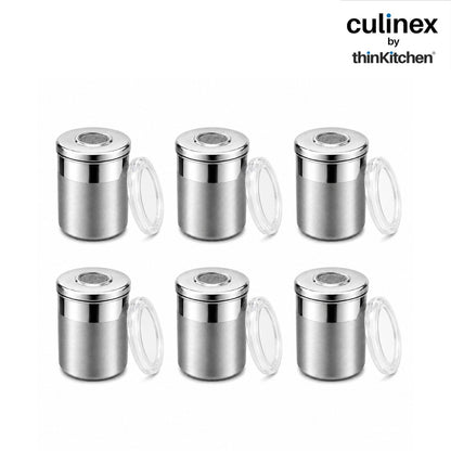 Culinex Stainless Steel 6 Pcs x 120ml Fine Seasoning Salt & Pepper Dispenser (6 x 5 cm) Powder Spice Shaker for Masala, Icing Sugar, Dual Finish Condiment Canister by thinKitchen