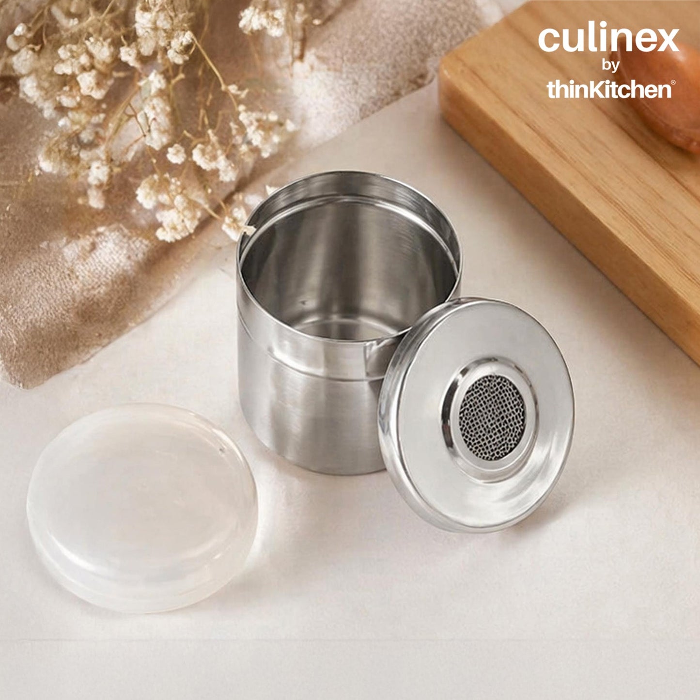 Culinex Stainless Steel 6 Pcs x 120ml Fine Seasoning Salt & Pepper Dispenser (6 x 5 cm) Powder Spice Shaker for Masala, Icing Sugar, Dual Finish Condiment Canister by thinKitchen