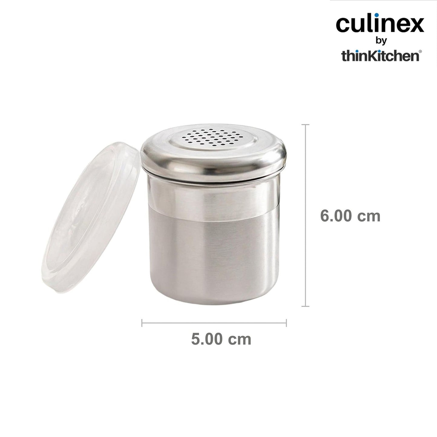 Culinex Stainless Steel 2 Pcs x 120ml Dispenser Shaker for Icing Sugar, Cocoa 6x5 cms | Fine Small Powder Dispenser with Lid for Cinnamon, Baking Sprinkler | Dual Finish Mini Canister by thinKitchen