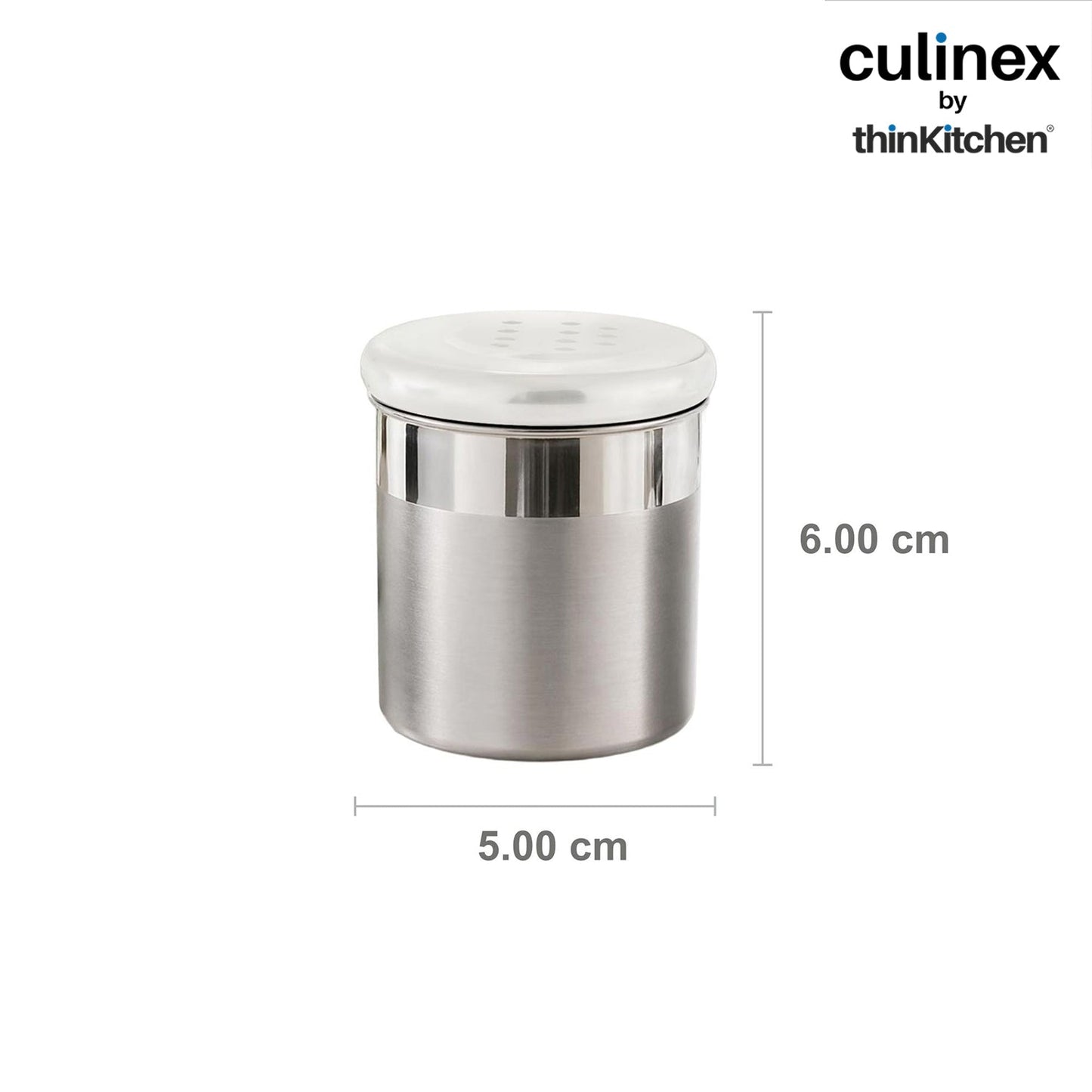 Culinex Stainless Steel Small 6 Pcs x 100ml Seasoning Salt Pepper Dispenser - 5x6 cms | Coarse Spice Sprinkler with Lid for Spices, Herbs, Masala | Dual Finish Mini Condiments Dispenser By thinKitchen