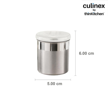 Culinex Stainless Steel Small 6 Pcs x 100ml Seasoning Salt Pepper Dispenser - 5x6 cms | Coarse Spice Sprinkler with Lid for Spices, Herbs, Masala | Dual Finish Mini Condiments Dispenser By thinKitchen