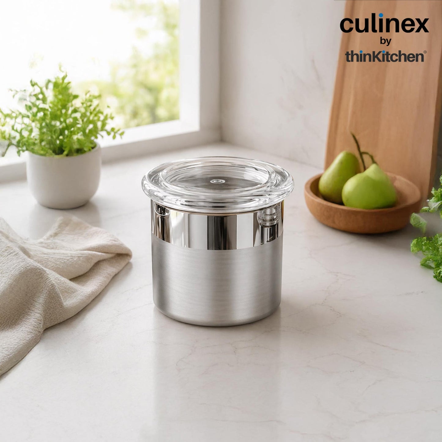 Culinex 18/8 Stainless Steel 6 Pcs x 100ml Small Airtight Storage Container (5x6cms), Mini dabba with Acrylic Lid for Kitchen | Dual Finish, Space Saving Mini Canister for Spices, Herbs By thinKitchen