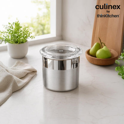 Culinex 18/8 Stainless Steel 6 Pcs x 100ml Small Airtight Storage Container (5x6cms), Mini dabba with Acrylic Lid for Kitchen | Dual Finish, Space Saving Mini Canister for Spices, Herbs By thinKitchen