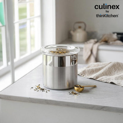 Culinex 18/8 Stainless Steel 6 Pcs x 100ml Small Airtight Storage Container (5x6cms), Mini dabba with Acrylic Lid for Kitchen | Dual Finish, Space Saving Mini Canister for Spices, Herbs By thinKitchen