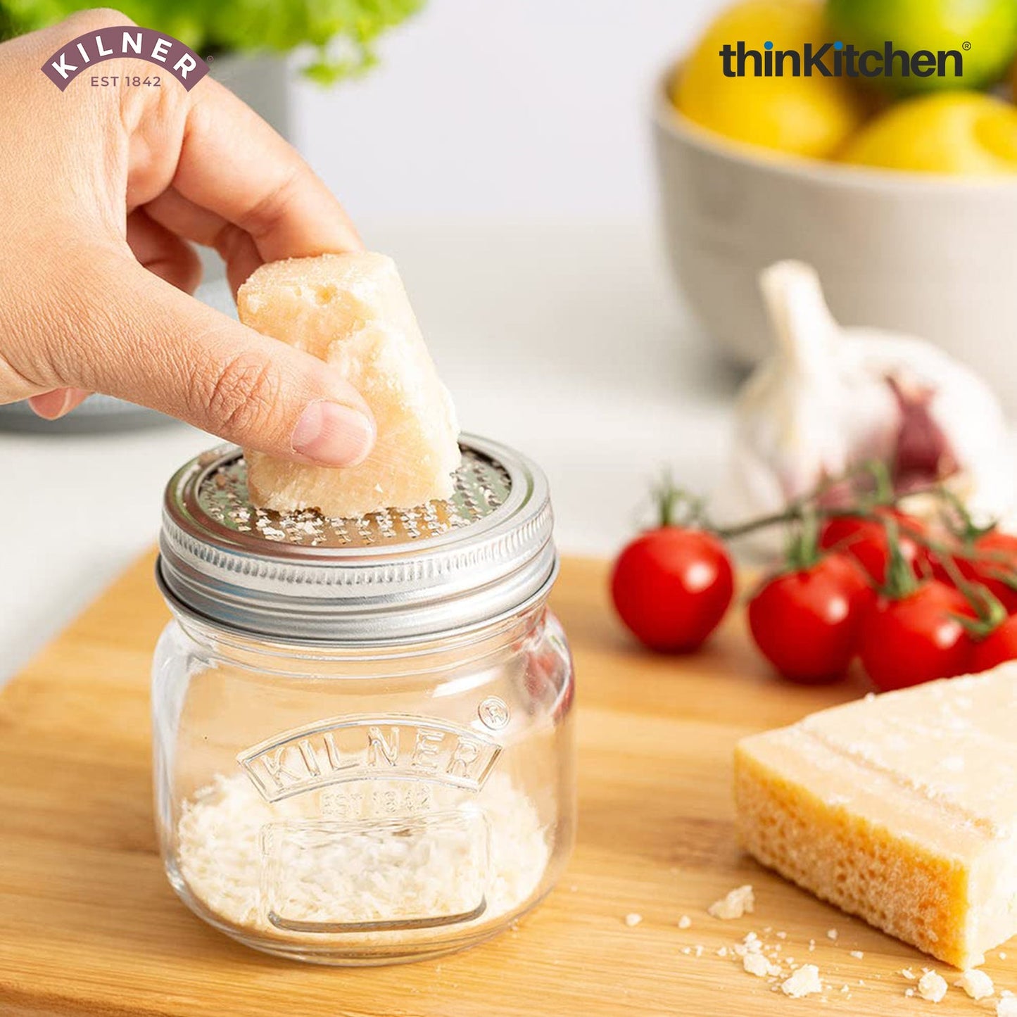 Kilner Premium 250ml Glass Storage Jar Set of 2 with Fine Grater Lid for Nutmeg, Cheese, Garlic & Citrus | Multipurpose Zester & Spice Jar, Reusable, Dishwasher Safe BPA Free Kitchen Container