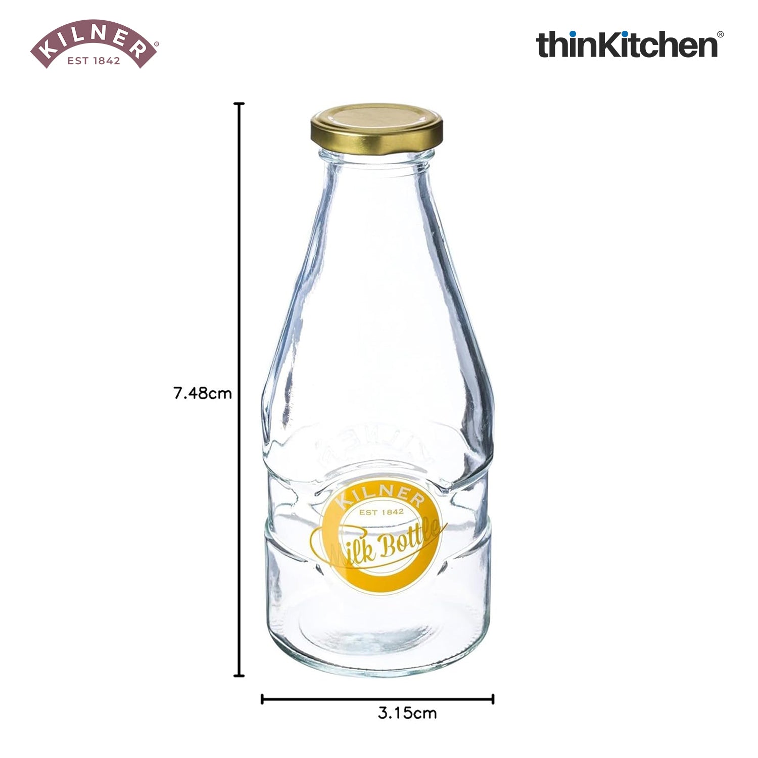 Kilner Premium 568ml Clear Airtight Glass Bottle Set of 4 for Water, Milk, Juices, Shakes | Reusable Twist Top Bottle, BPA Free, Eco-Friendly Kitchen Storage - 3