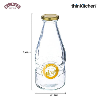 Kilner Premium 568ml Clear Airtight Glass Bottle Set of 4 for Water, Milk, Juices, Shakes | Reusable Twist Top Bottle, BPA Free, Eco-Friendly Kitchen Storage