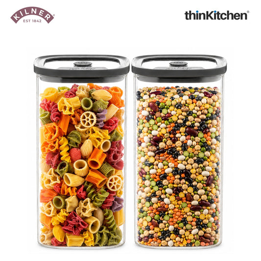 Kilner Premium 1.5 L Fresh Storage Airtight Glass Jar Set of 2 with Vacuum Seal for Cereals, Flour, Dry Goods, Pulses, Daals | BPA-Free, Eco-Friendly Kitchen Container
