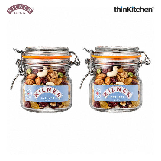 Kilner Premium 250ml Airtight Leakproof Square Glass Jar Set of 2 with Clip Top Lid or Spices, Sauces, Chutneys, Baby Food, Honey, Ghee | Kitchen Storage Reusable BPA Free Glass Container