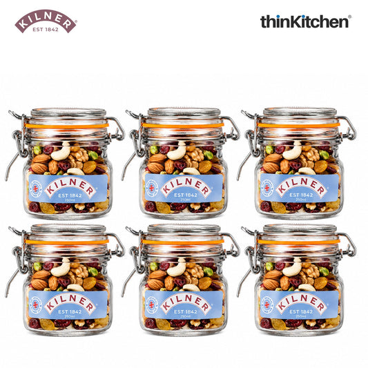 Kilner Premium 250ml Airtight Leakproof Square Glass Jar Set of 6 with Clip Top Lid or Spices, Sauces, Chutneys, Baby Food, Honey, Ghee | Kitchen Storage Reusable BPA Free Glass Container