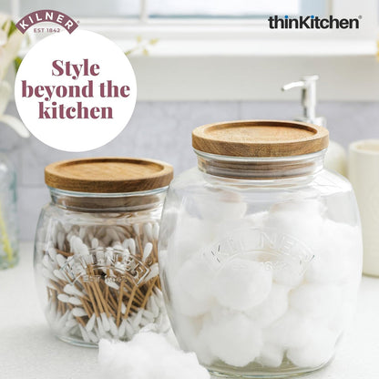 Kilner Premium Universal Airtight Glass Jar Set of 2 with Wooden Lid - 850ml | BPA Free, Reusable Kitchen Food Container for Dry Food, Grains, Pasta, Cereals, Pulses