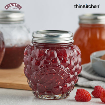 Kilner Premium 2 Pcs x 400ml Berry Shaped Airtight Preserve Glass Jars for Kitchen Storage, ideal for Jams, Chutneys | Multipurpose, Eco-Friendly, Reusable Transparent Glass Containers