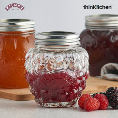 Kilner Premium 2 Pcs x 400ml Berry Shaped Airtight Preserve Glass Jars for Kitchen Storage, ideal for Jams, Chutneys | Multipurpose, Eco-Friendly, Reusable Transparent Glass Containers