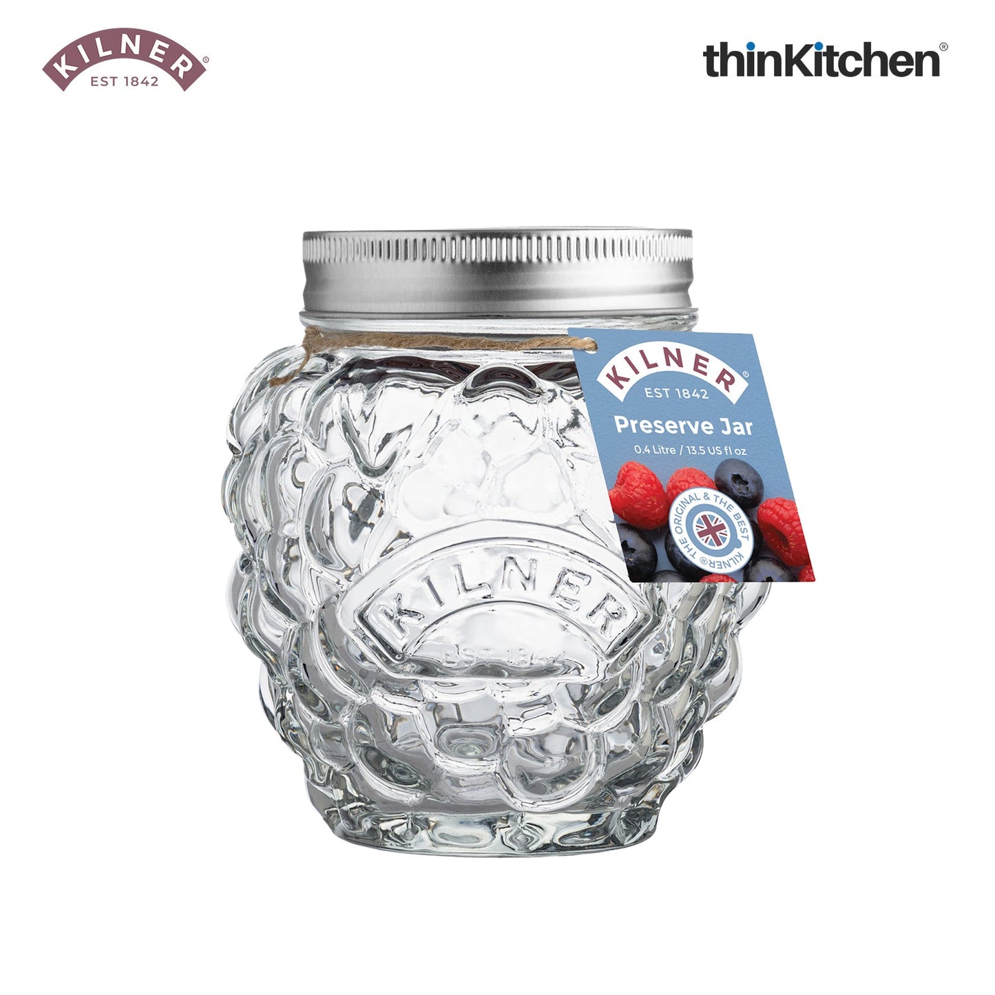 Kilner Premium 2 Pcs x 400ml Berry Shaped Airtight Preserve Glass Jars for Kitchen Storage, ideal for Jams, Chutneys | Multipurpose, Eco-Friendly, Reusable Transparent Glass Containers