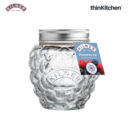 Kilner Premium 2 Pcs x 400ml Berry Shaped Airtight Preserve Glass Jars for Kitchen Storage, ideal for Jams, Chutneys | Multipurpose, Eco-Friendly, Reusable Transparent Glass Containers