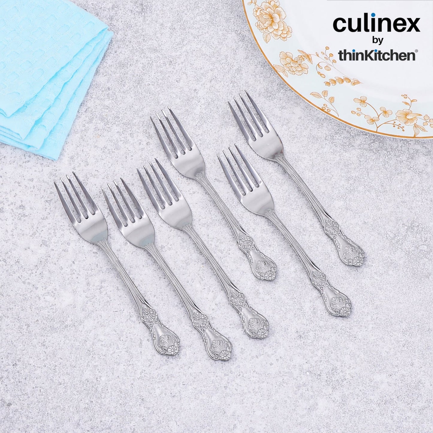 Culinex 18/8 Premium Stainless Steel 7.6" All Purpose Fork Set of 12 for Dining Table, Kitchen| Rustproof Dinner Forks, Silver Flatware By thinKitchen (Fest)