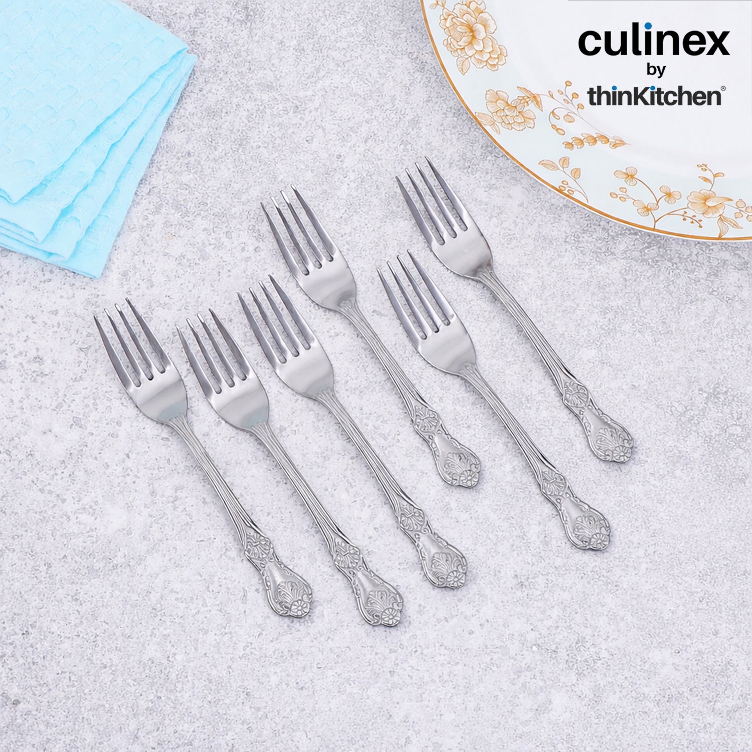 Culinex 18/8 Premium Stainless Steel 7.6" All Purpose Fork Set of 12 for Dining Table, Kitchen| Rustproof Dinner Forks, Silver Flatware By thinKitchen (Fest) - 2