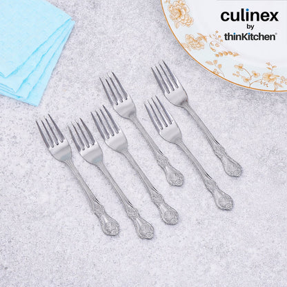 Culinex 18/8 Premium Stainless Steel 7.6" All Purpose Fork Set of 12 for Dining Table, Kitchen| Rustproof Dinner Forks, Silver Flatware By thinKitchen (Fest)