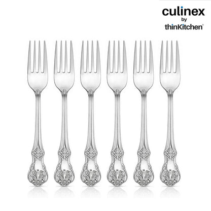 Culinex 18/8 Premium Stainless Steel 7.6" All Purpose Fork Set of 12 for Dining Table, Kitchen| Rustproof Dinner Forks, Silver Flatware By thinKitchen (Fest)