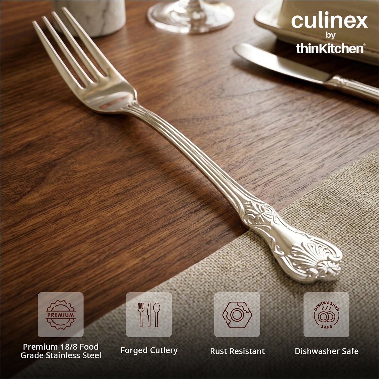 Culinex 18/8 Premium Stainless Steel 7.6" All Purpose Fork Set of 12 for Dining Table, Kitchen| Rustproof Dinner Forks, Silver Flatware By thinKitchen (Fest) - 6