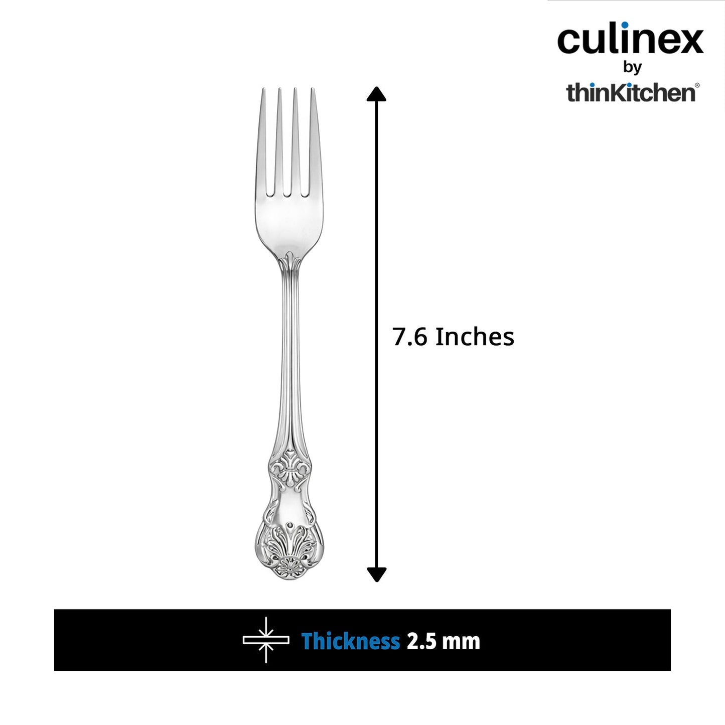 Culinex 18/8 Premium Stainless Steel 7.6" All Purpose Fork Set of 12 for Dining Table, Kitchen| Rustproof Dinner Forks, Silver Flatware By thinKitchen (Fest)