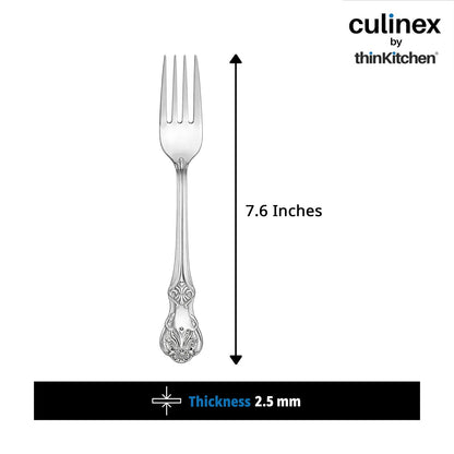 Culinex 18/8 Premium Stainless Steel 7.6" All Purpose Fork Set of 12 for Dining Table, Kitchen| Rustproof Dinner Forks, Silver Flatware By thinKitchen (Fest)