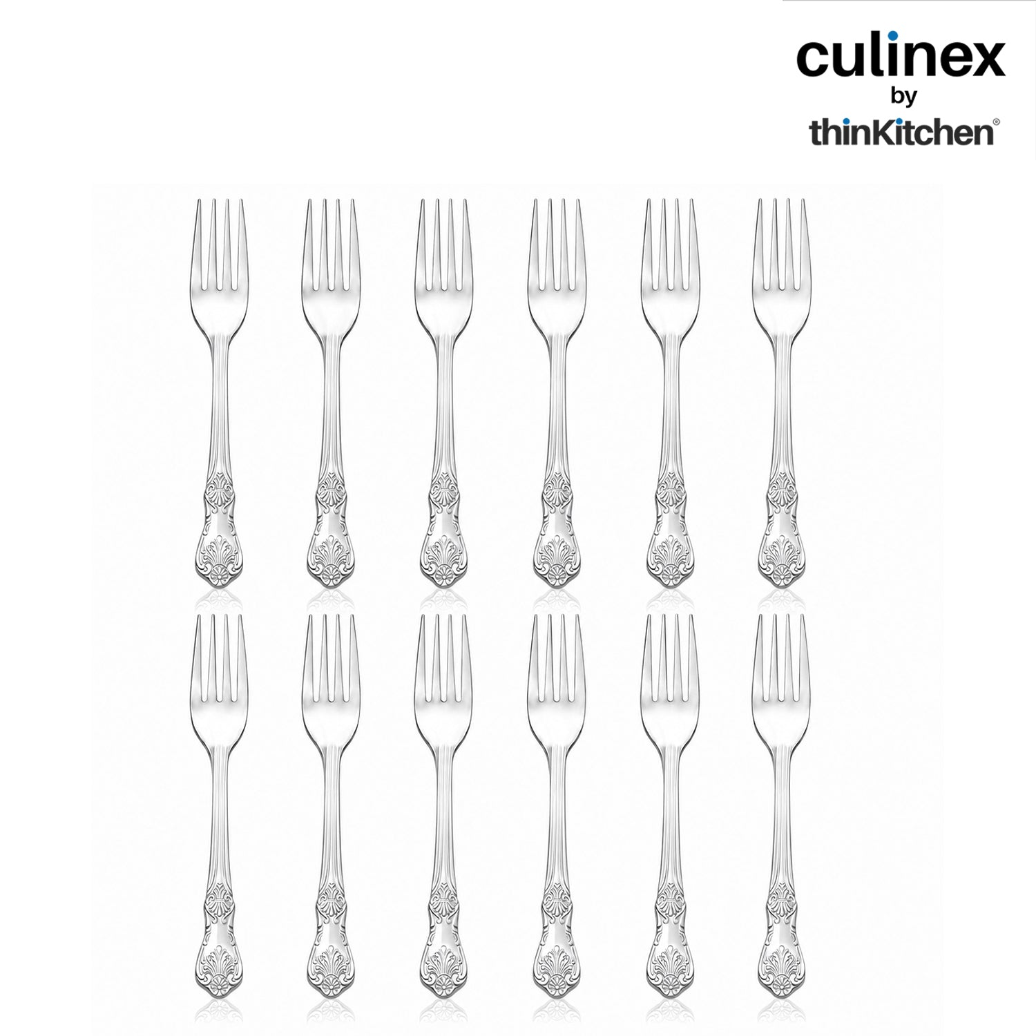 Culinex 18/8 Premium Stainless Steel 6.4" Fork Set of 12 for Cake, Desserts, Snacks | Silver Rustproof Flatware, Tableware By thinKitchen (Fest) - 1