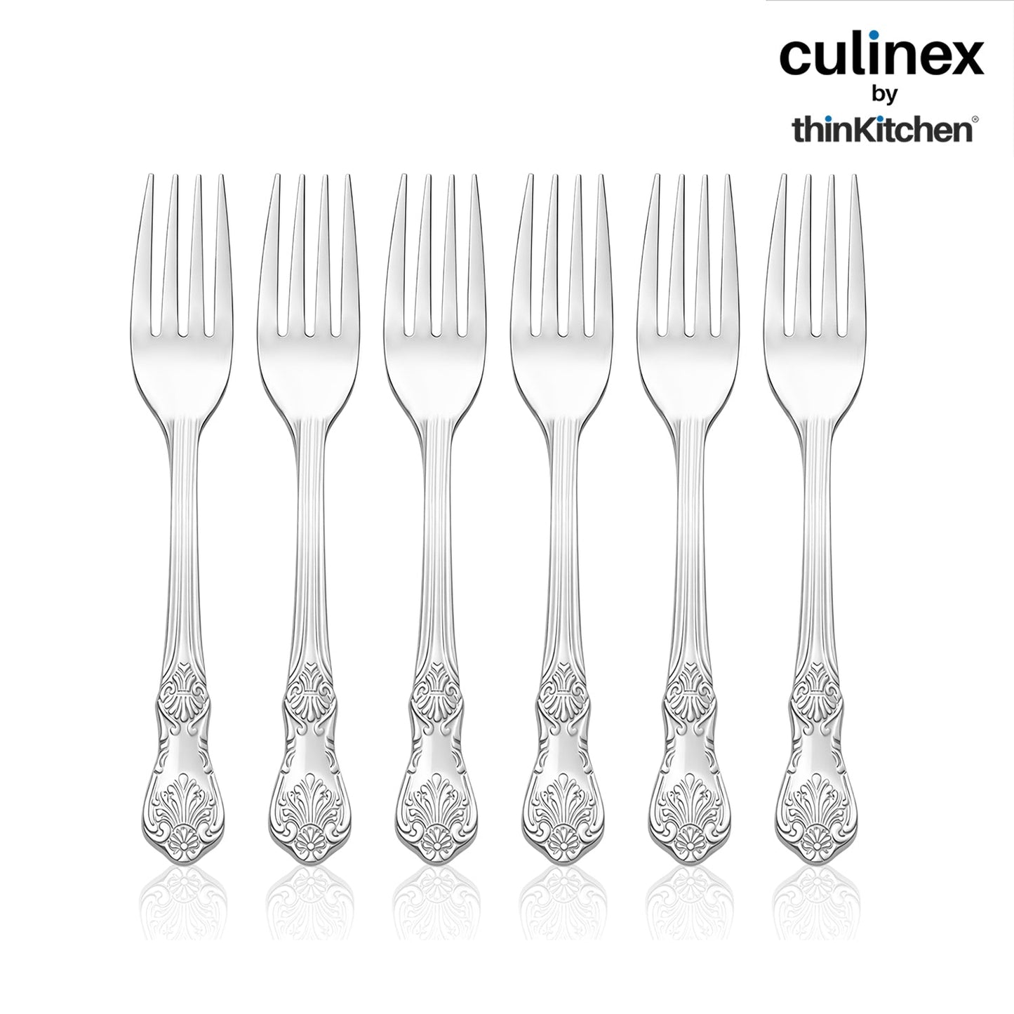 Culinex 18/8 Premium Stainless Steel 6.4" Fork Set of 12 for Cake, Desserts, Snacks | Silver Rustproof Flatware, Tableware By thinKitchen (Fest)