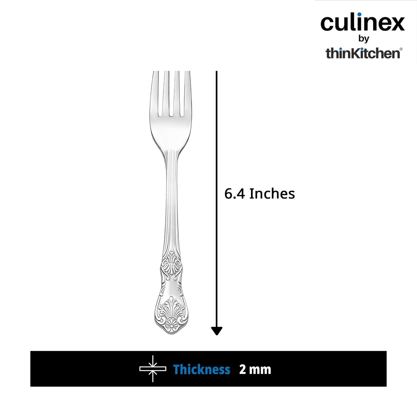 Culinex 18/8 Premium Stainless Steel 6.4" Fork Set of 12 for Cake, Desserts, Snacks | Silver Rustproof Flatware, Tableware By thinKitchen (Fest)