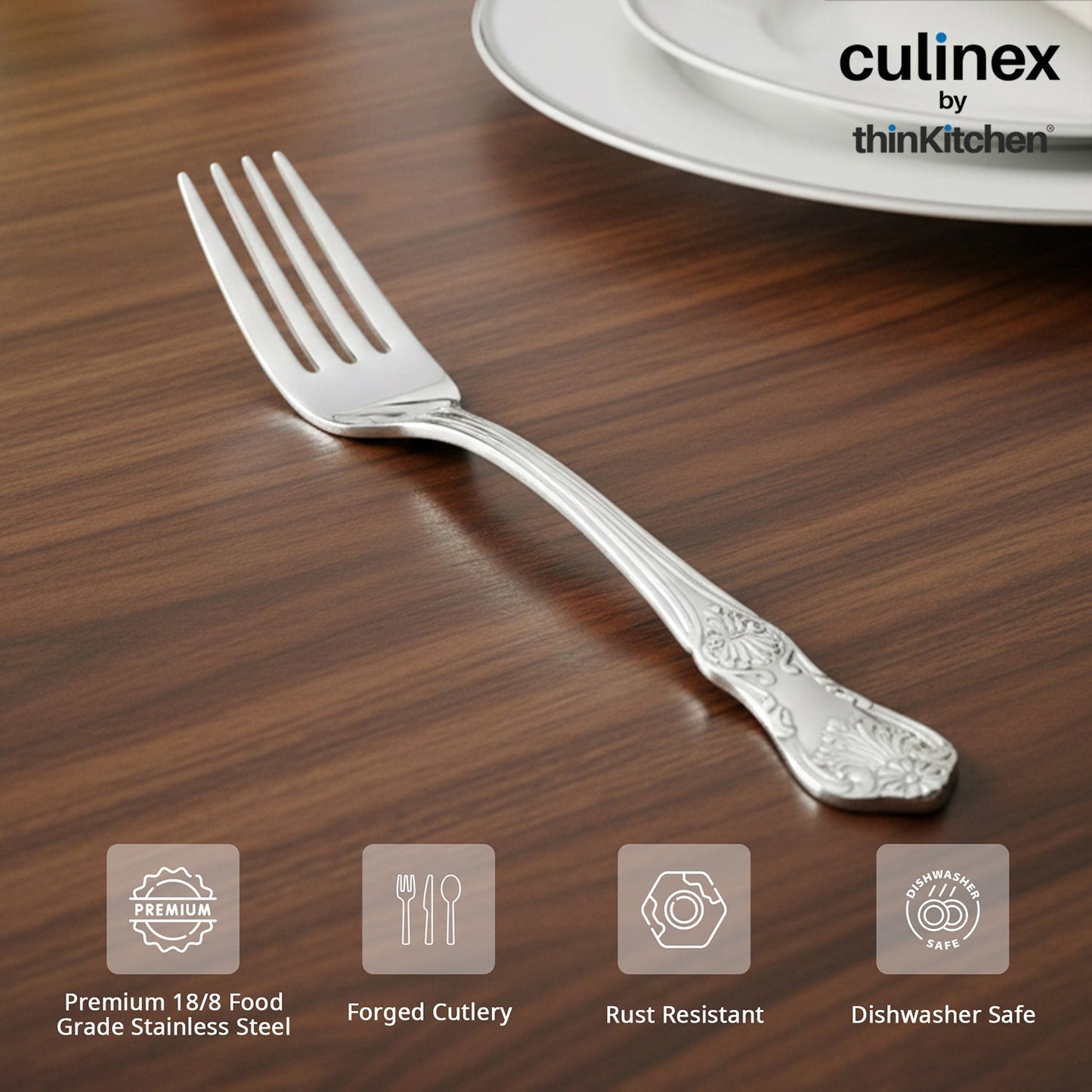 Culinex 18/8 Premium Stainless Steel 6.4" Fork Set of 12 for Cake, Desserts, Snacks | Silver Rustproof Flatware, Tableware By thinKitchen (Fest)