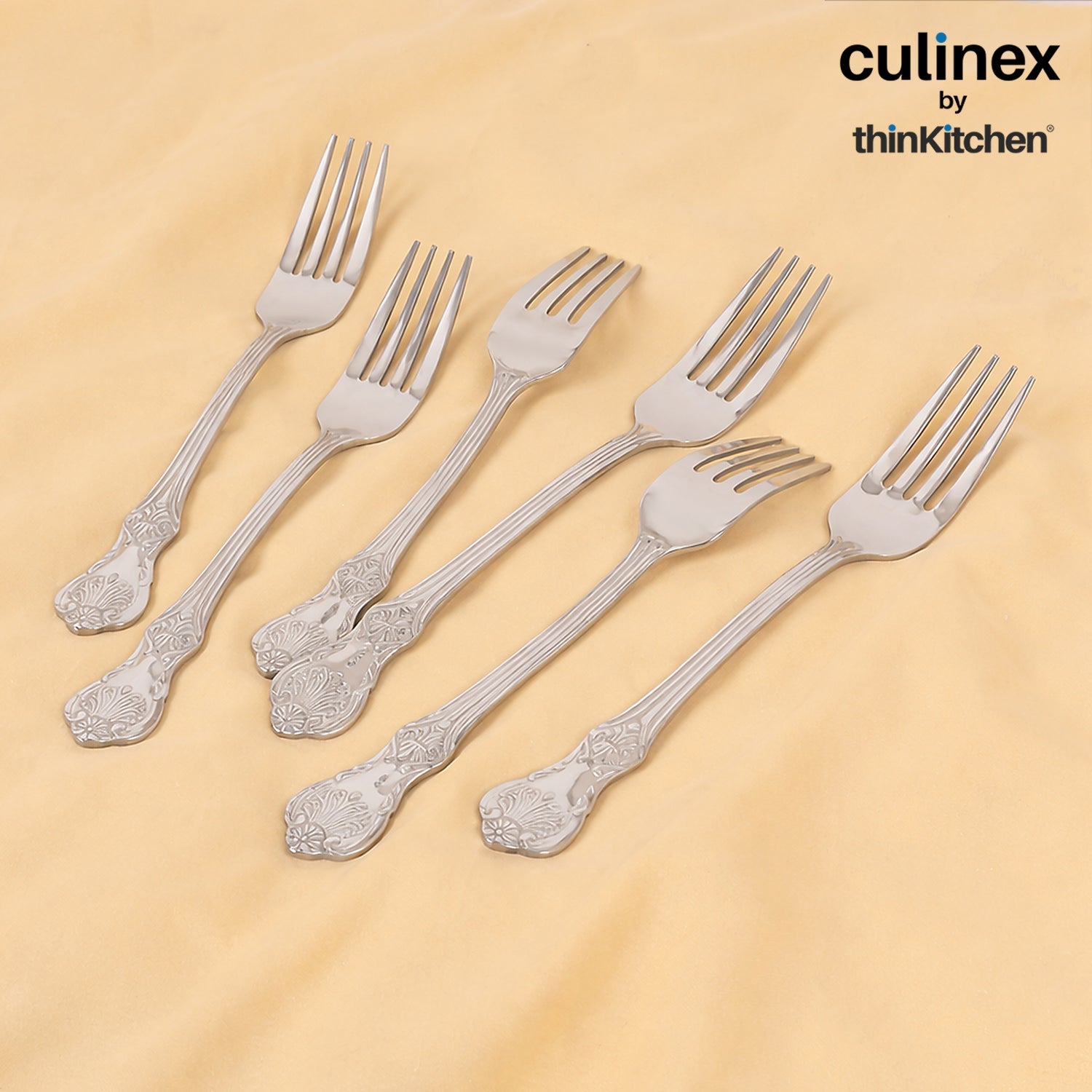 Culinex 18/8 Premium Stainless Steel 6.4" Fork Set of 12 for Cake, Desserts, Snacks | Silver Rustproof Flatware, Tableware By thinKitchen (Fest) - 2