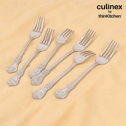 Culinex 18/8 Premium Stainless Steel 6.4" Fork Set of 12 for Cake, Desserts, Snacks | Silver Rustproof Flatware, Tableware By thinKitchen (Fest)
