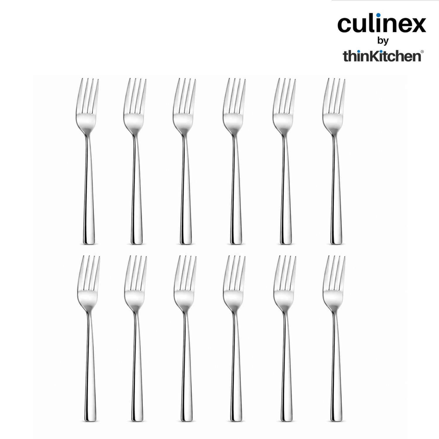 Culinex Premium Stainless Steel 8" Long Dinner Fork Set of 12 for Dining Table, Kitchen | Heavy, Rustproof Silver Flatware By thinKitchen (Essen) - 1