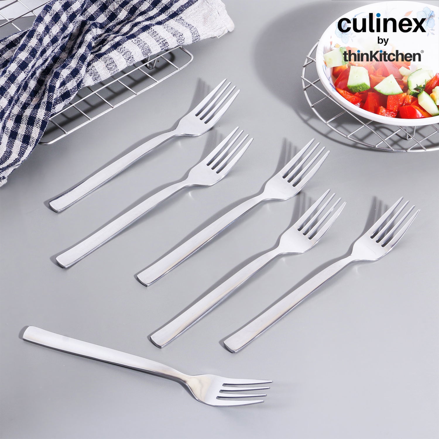 Culinex Premium Stainless Steel 8" Long Dinner Fork Set of 12 for Dining Table, Kitchen | Heavy, Rustproof Silver Flatware By thinKitchen (Essen) - 2