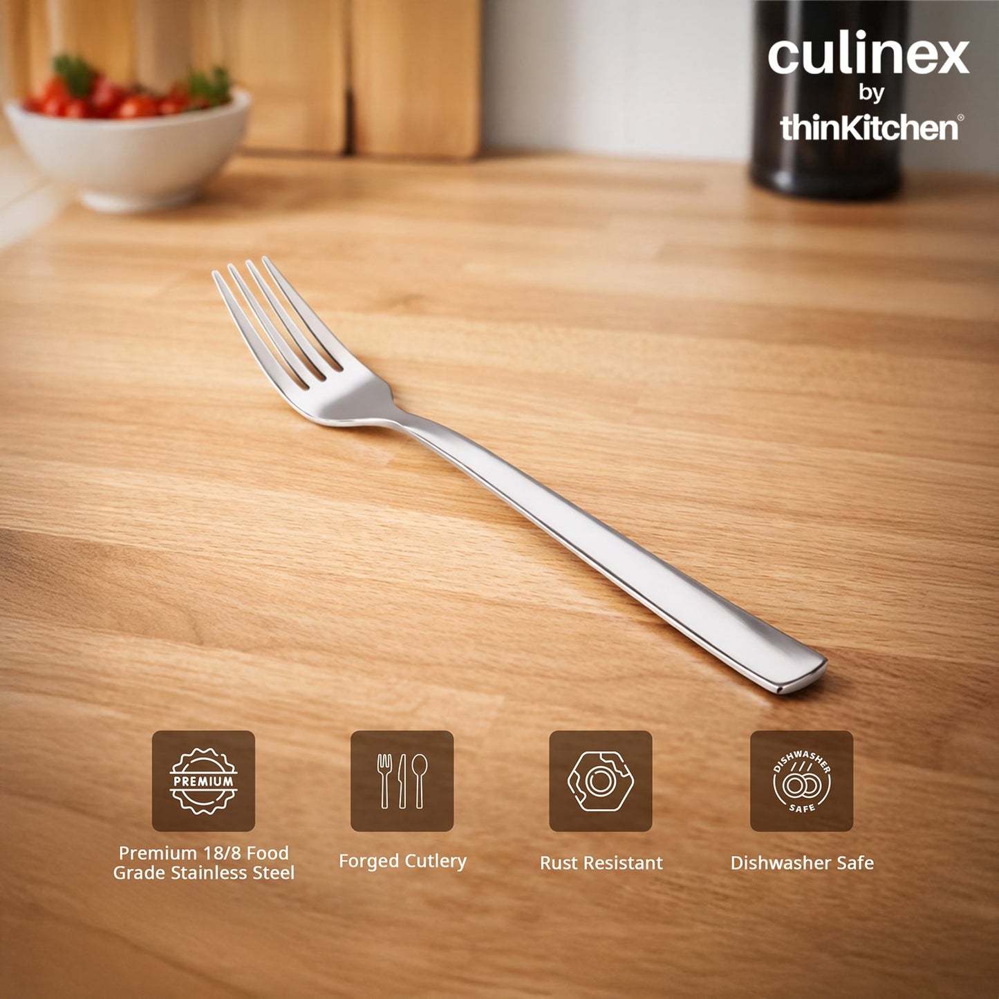 Culinex Premium Stainless Steel 8" Long Dinner Fork Set of 12 for Dining Table, Kitchen | Heavy, Rustproof Silver Flatware By thinKitchen (Essen)